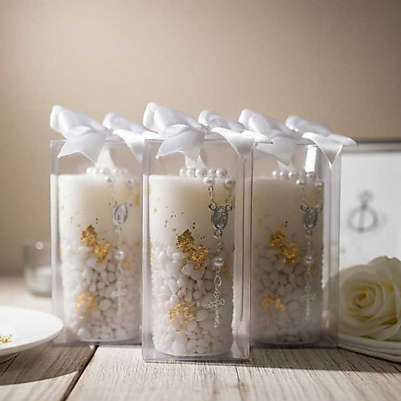 Mini Vela Oratória com Terço – Lembrancinha batizado - Kit 10 unidades