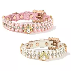 Colar Para Gatos , Coleiras De Pérolas Cães E Com Strass PU , Alça De Pescoço Artificiais Pequenos