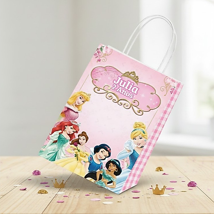 Sacolinha Surpresa - Princesas - Qualquer tema - Sacola Lembrancinha - Personalizados Aniversario Festa
