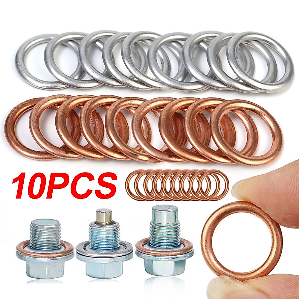 10Pcs/Set Junta Do Parafuso De Drenagem Da Panela De Óleo Motor Automóvel-Acessórios Para Peças Automotivas-Arruelas De Vedação Tampão De Alumínio/Cobre-Volkswagen , Audi-Substituíveis , Duráveis