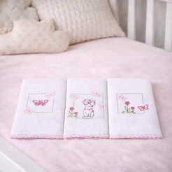 Kit Pano De Boca Bordados Papi Gatinha E Borboleta - 3 Peças