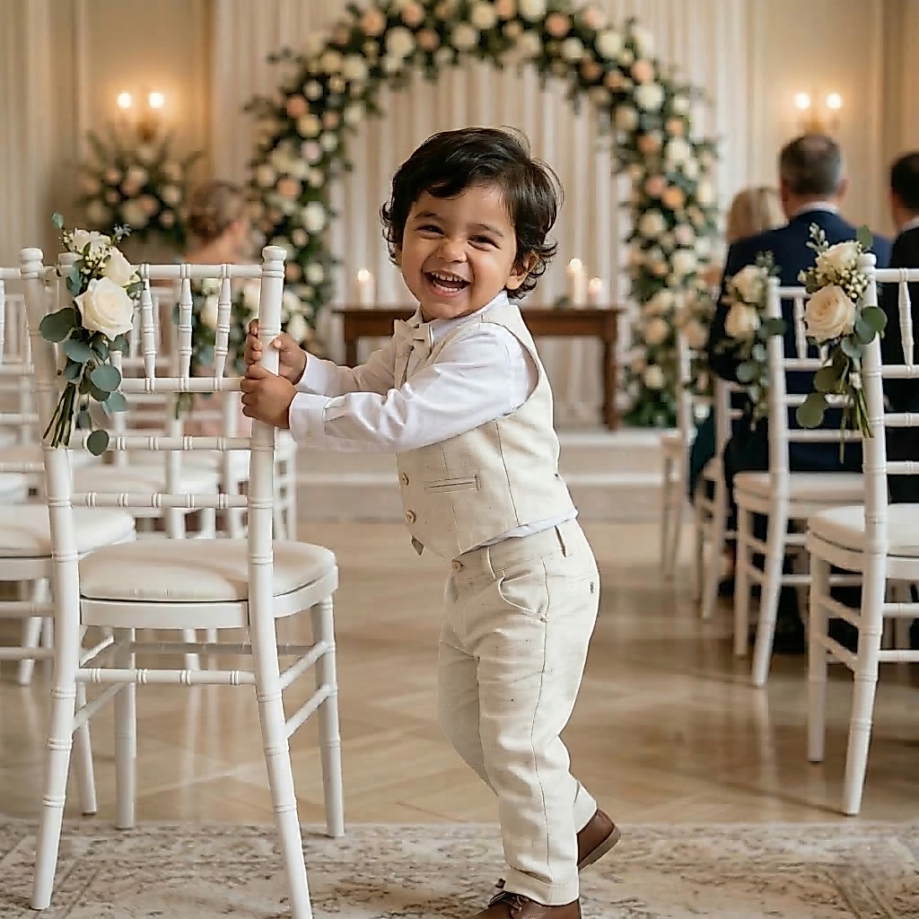 Kit Infantil Social Menino Conjunto 4 Peças Bebê Camisa com Colete Calça Gravata para Batismo Festa