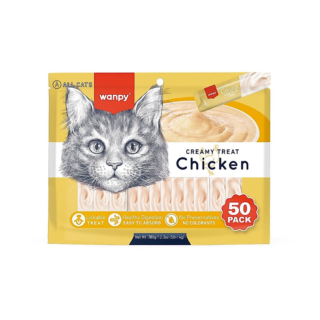 Truly Wanpy Petisco Creamy para Gatos Sabor Frango Pote 50 Tubos 700g