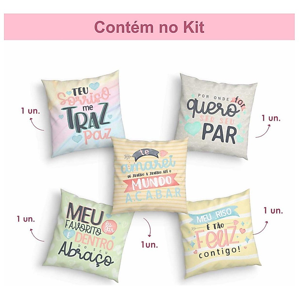 5 Mini Almofadas Decorativas Cesta Dia Dos Namorados Amor - 20 X 20cm — imagem 2 de 2