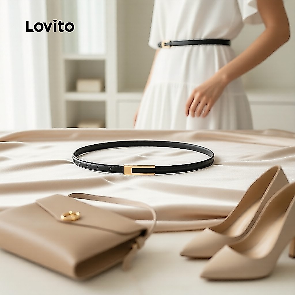 Lovito Elegante Cinto Feminino Metal Geométrico L57AD068 (Café/Marrom/Bege Claro/Preto)