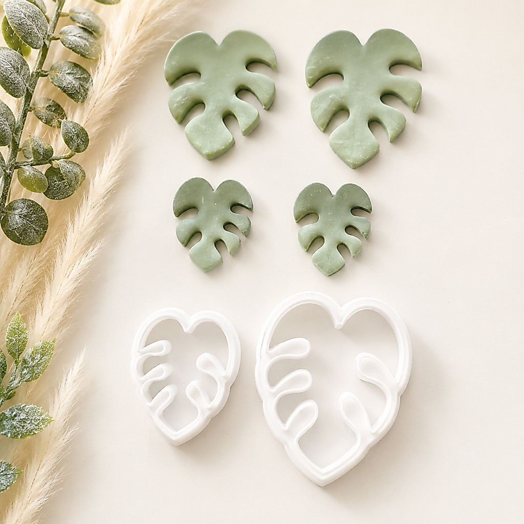 Cortadores para Argila Polimérica Folha Monstera Kit 2 Unidades 3cm e 4cm | Molde para Brincos, Biscuit e Artesanato