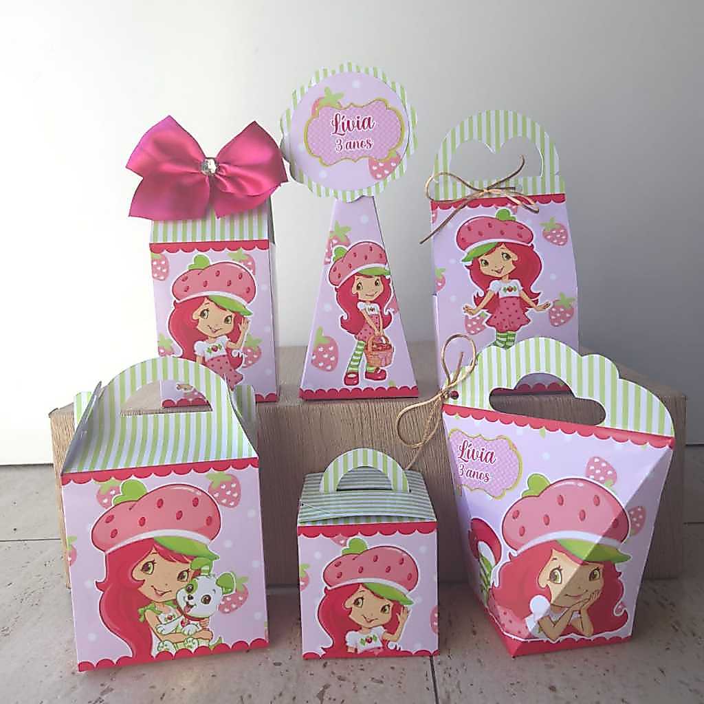 Kit Personalizados Caixinhas MORANGUINHO Lembrancinha de aniversário PEGUE E MONTE