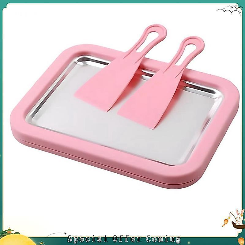 Kit Para Fazer Sorvete Enrolado At-Home , Incluindo Bandeja De Congelamento Instantâneo E 2 Raspadores , Máquina De Com