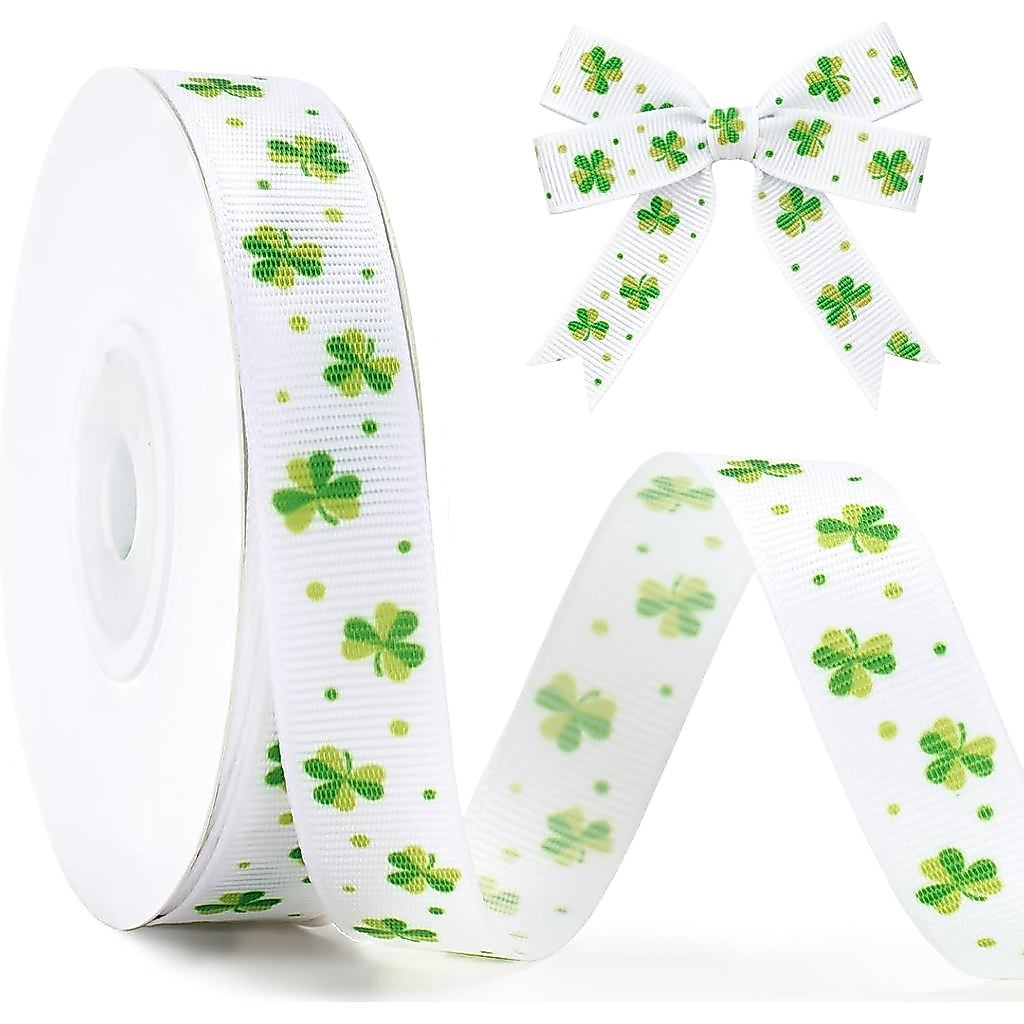 Fita KINGLAKE para o Dia de São Patrício - Fita de Gorgurão com Trevo e Bolinhas, 5/8'' x 20 Jardas, para Embalagem de P
