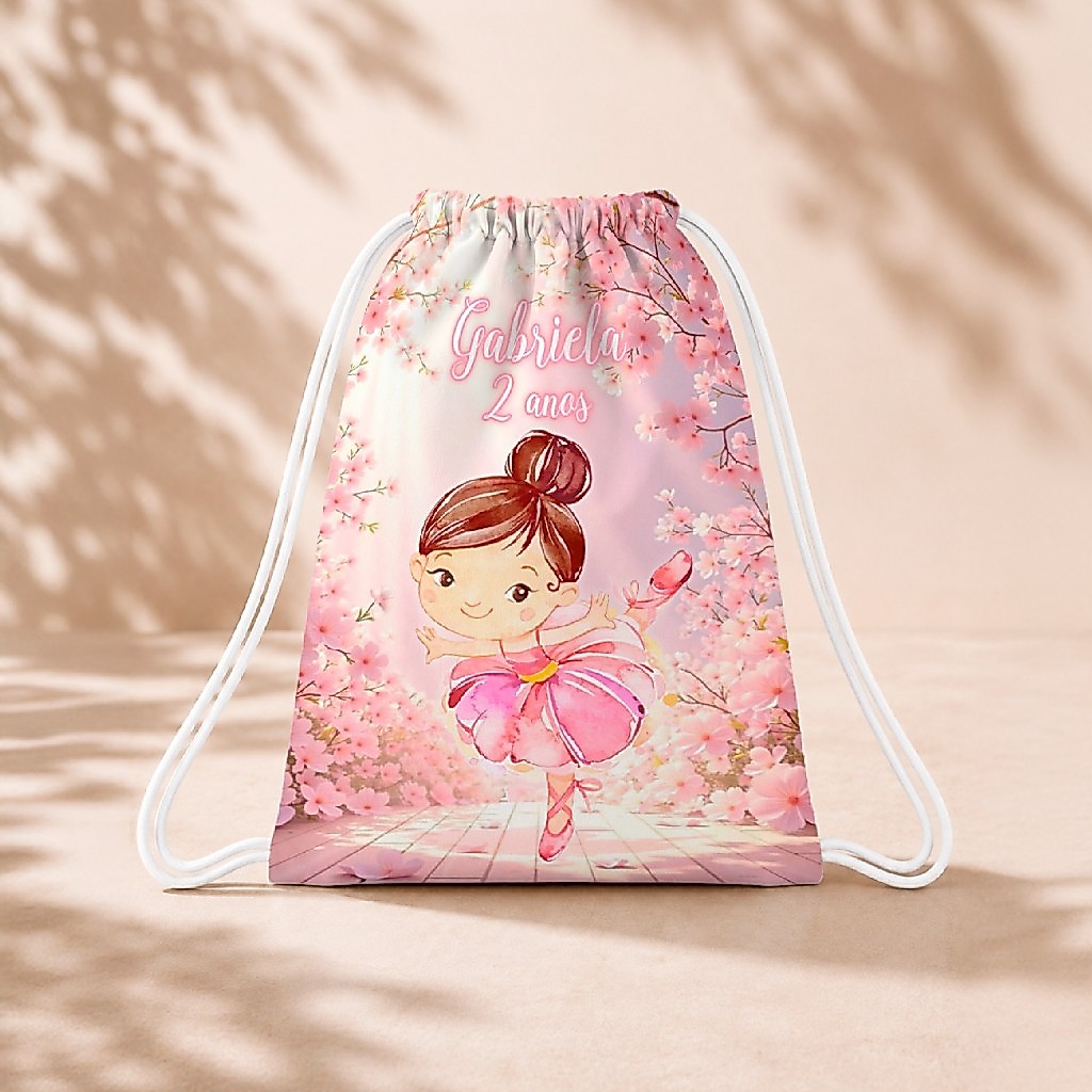 10 Mochila Personalizada Infantil 18x26 Sacolinhas Surpresa Festa Aniversário Lembrancinha Bailarina Aquarela