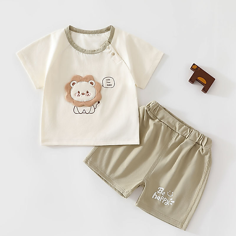 Meninos terno de verão versão coreana bonito na moda bebê crianças camiseta de manga curta roupas infantis um ano de ida