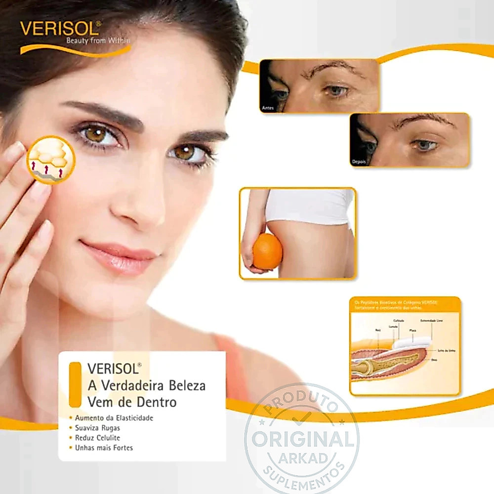 Colágeno Hidrolisado Verisol Premium Original com Vitamina C e Zinco - 60 Cápsulas - Envio Imediato - Arkad Suplementos — imagem 2 de 2