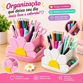 Porta Lápis/Caneta Organizador de Mesa Flor Margarida Porta Canetas Maquiagem Acessórios Decorativo
