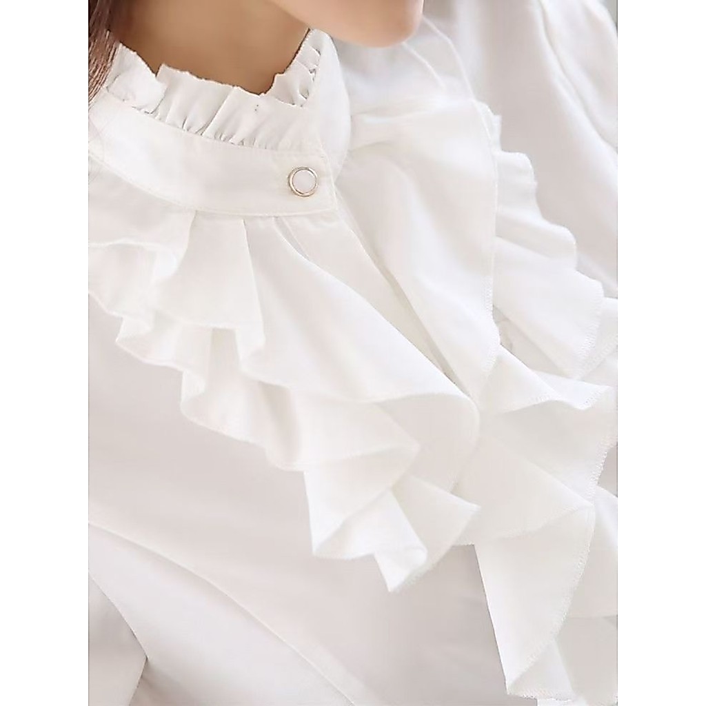 Elegante estilo ocidental verão versão coreana camisa feminina de manga comprida folha de lótus renda doce Slim-Fit All-