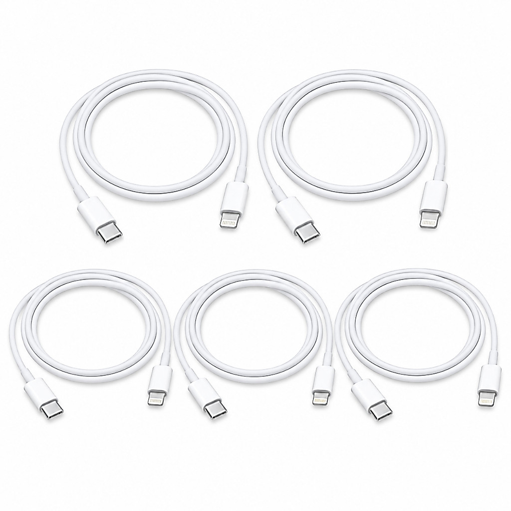Kit 5x Cabo PD USB-C para Lightning Compatível com iPhone, iPad, 20W, 1M