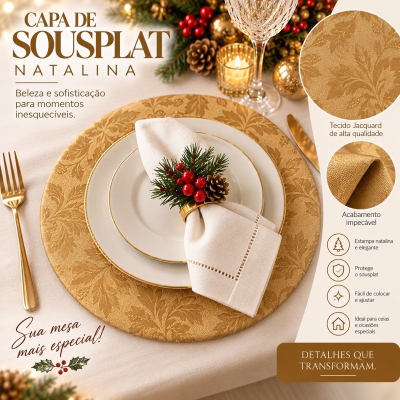 Capa Sousplat Tecido Jacquard 35cm 6 Peças Lugar Americano — imagem 2 de 2