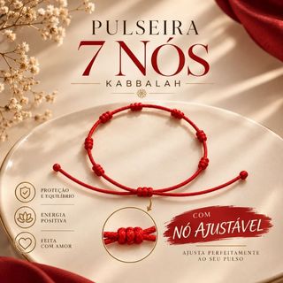 Pulseira 7 nós Kabbalah Vermelha com ajuste