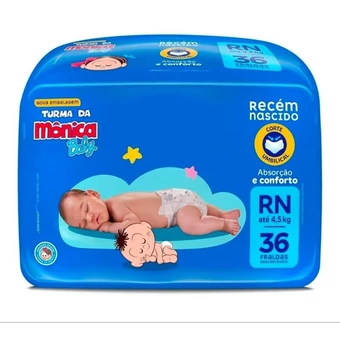 Fralda Descartável Turma da Mônica Baby Recém-Nascido RN Pacote 36 Unidades