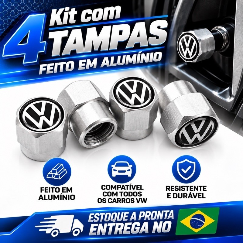 4 Tampas Bico Pneu Roda Válvula Carro Compatível com todos VW Volkswagen