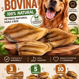 Orelha Bovina Comestível Para Cachorro Mordedor Natural Desidratado Petisco Pet