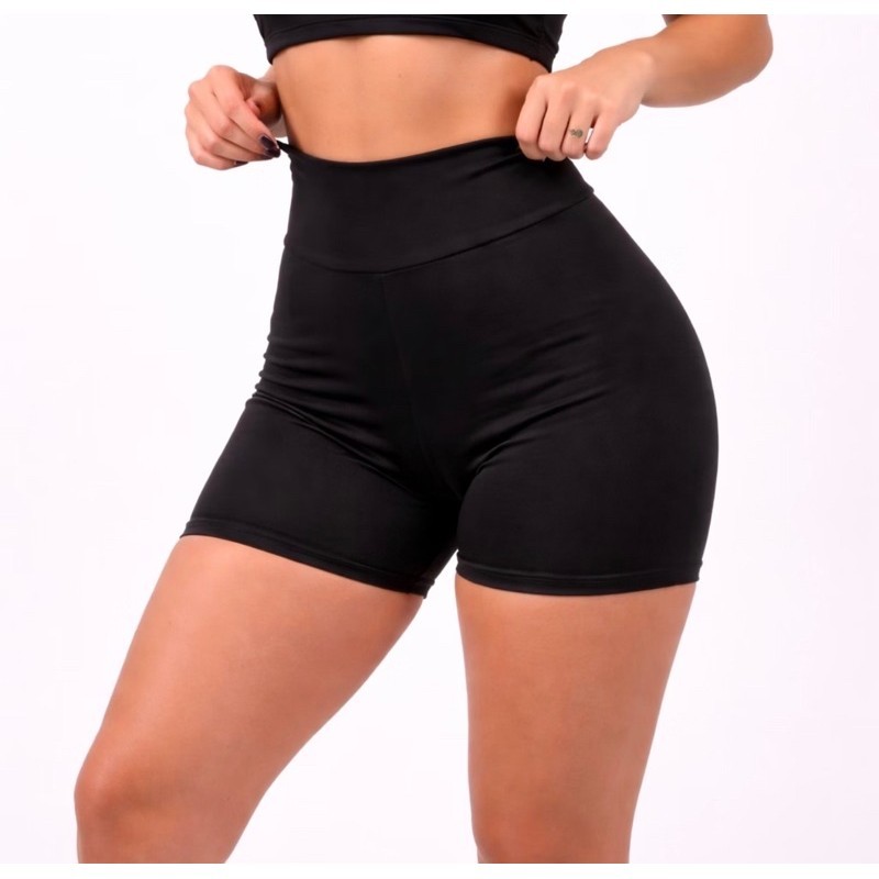 Shorts Feminino Legging  Preto Cintura Alta Academia Fitness Corrida Treino Esportivo