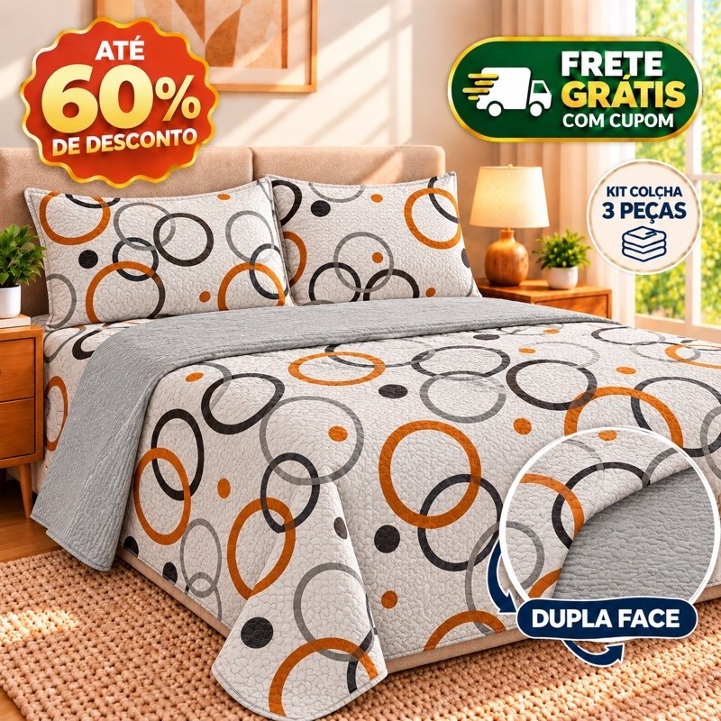 Kit Colcha Cobre Leito Casal Queen Dupla Face Metalassê 2 Porta Travesseiros Fronhas Tamanho Padrão