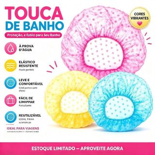 Touca de Banho Impermeável Reutilizável com Elástico Resistente Feminina Estampada Proteção para Cabelos plastica