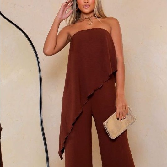 Macacão Pantalona Longo Feminino  Assimétrico em Tecido Duna Linho