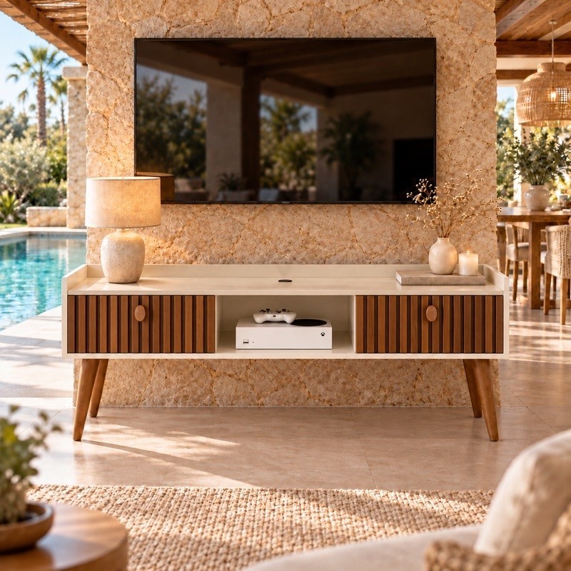 Rack Bancada para TV Estilo Luís XV Retrô – Portas Ripadas | 0,90 Miami ou 1,10 Turim | Pés Luís XV ou Palito - PROMOCAO
