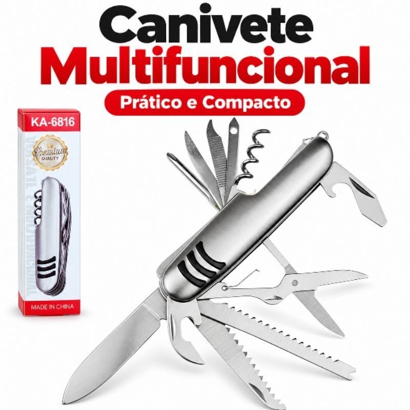 Canivete Multifuncional KA-6816 Lâmina Serra Tesoura Abridor Saca-Rolha Camping Pesca Trilha Portátil Uso Diário Viagens