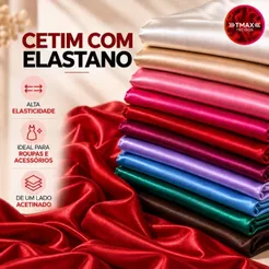TECIDO CETIM COM ELASTANO (PIJAMAS, ROBES, TOUCAS, ARTESANATO) - 1,50M DE LARGURA