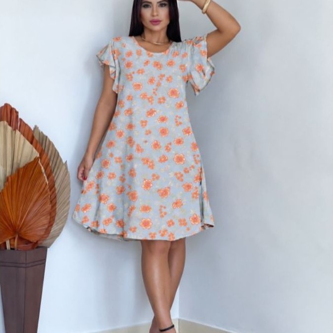 Vestido Gode Midi Moda Evangélica Manga Babado Feminino.
