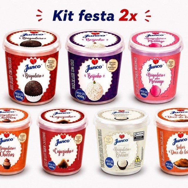 Kit Festa 2x Junco 400g – Brigadeiro, Morango, Brigadeiro Branco, Churros, Cajuzinho, Sabor Doce de Leite e Beijinhoo