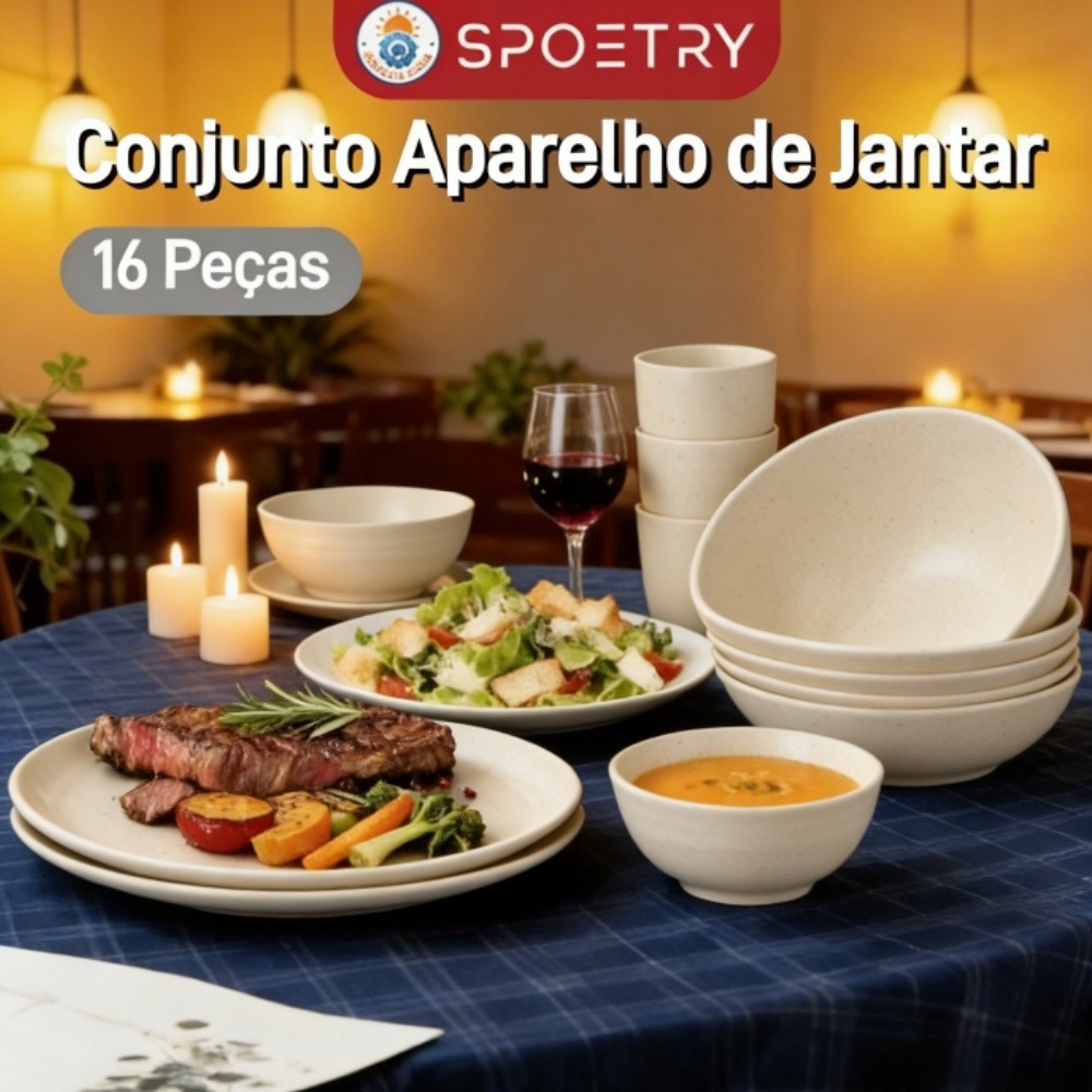 Conjunto Aparelho de Jantar , 16 Peças, preto/Branco  Pratos E Tigelas Reutilizáveis Conjuntos De Louças Para Micro-onda em Oferta na Shopee