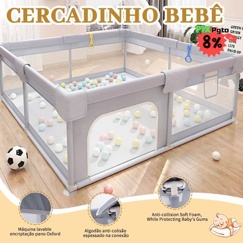 Cercadinho Bebê Chiqueirinho Grande Infantil Cercado 180x200 Portátil Dobrável