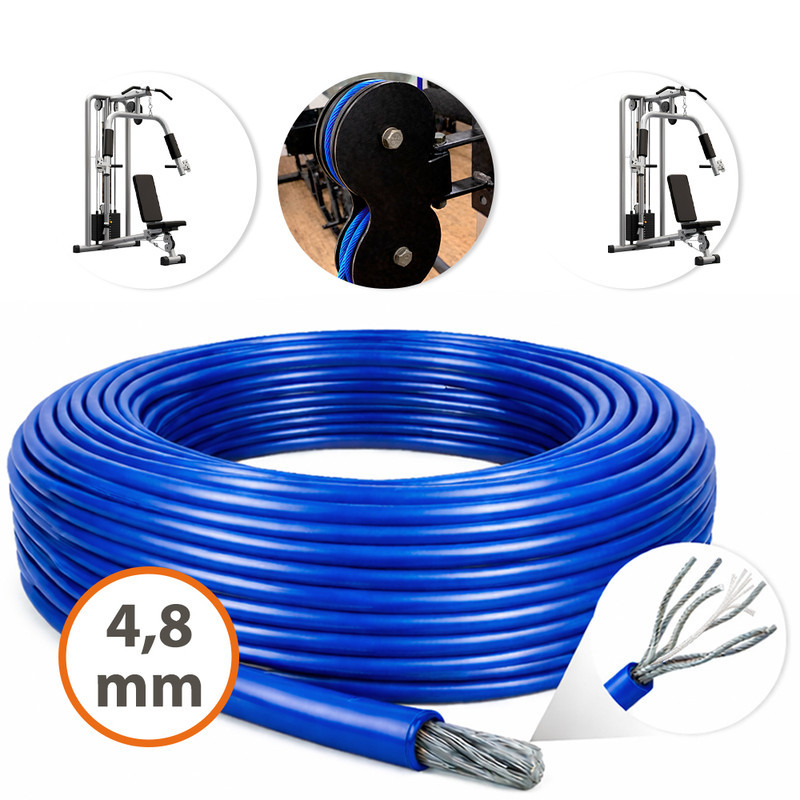 20 Metros de Cabo de Aço 4.8mm 6x19 Vias Revestimento Azul Aparelhos de Academia Super Flexível
