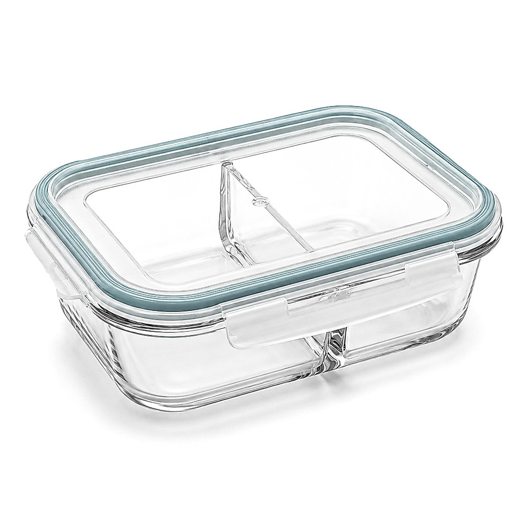 Pote De Vidro 640ml Hermético Marmita Fitness Com Tampa 4 Travas Divisória Freezer Microondas