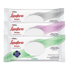 Kit Lysoform Lenço Umedecido Original 36 unidades + Lenço Citrus 36 un + Lenço Lavanda 36 un