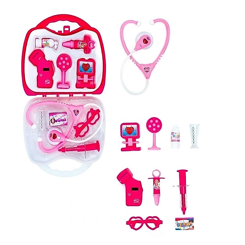 Brinquedo Maleta Médica Infantil Rosa Kit com Luz e Som