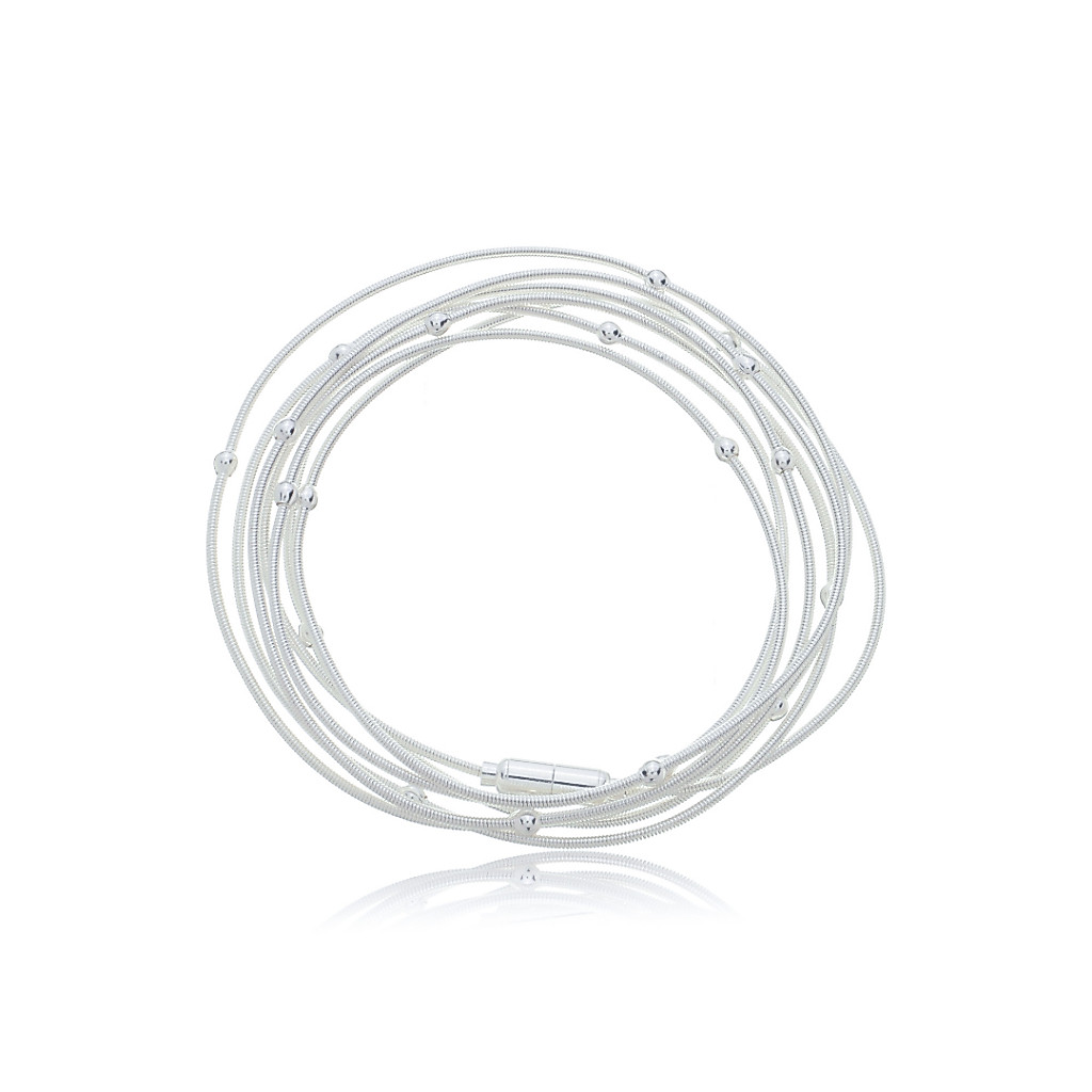 Pulseira Corda com Bolinhas Banhado a Prata Delicada, Moderna, Elegante e Ajustável Potere Semijoias