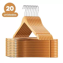 Cabide De Madeira Marfim Para Roupas Gancho Giratório Kit 20 Unidades