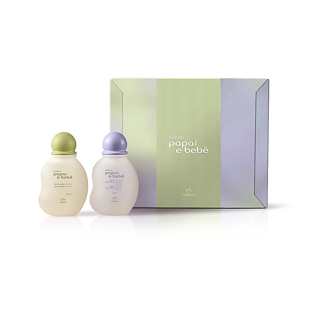 Presente Natura Papai e Bebê Miniaturas: 1 Água de colônia (50ml) + 1 Água de Colônia Relaxante (50ml)