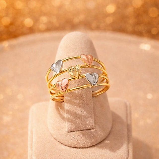 ANEL TRÊS OUROS DIAMANTADO BANHO OURO 18k