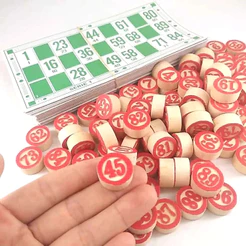 Jogo De Bingo com 90 Pedras Em Madeira 48 Cartelas numeradas Jogo De (900200) Bingo 9O Pedras De Madeira E 48 Cartelas