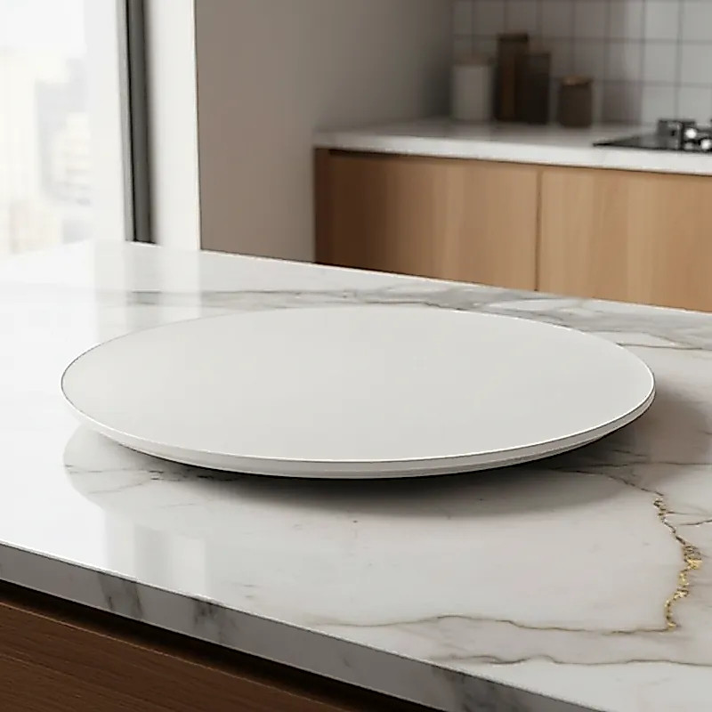 Centro Mesa Prato Giratório 50cm Slim Off White Com Tampa de Vidro Design Moderno Elegante Decoração