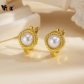 Brincos De Argola De Pérola Elegantes E Vnox , Metal À Prova D'água De Aço Inoxidável , Joias Da Moda
