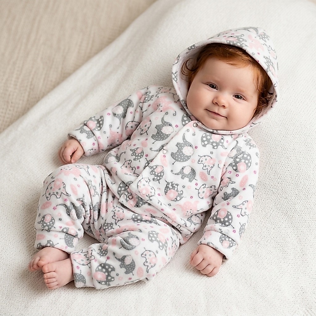 Conjunto de Inverno Para Bebê Soft com Capuz e Calça Quentinho e Confortável Menino Menina 02 Peças