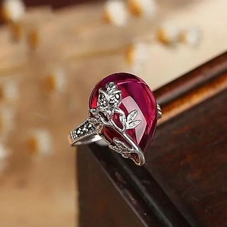 S925 Prata Esterlina Original Feito a Mão Retro Zircônio Vermelho Atmosférico Exagerado Anel Genuíno de Pedra Incrustada Anel Aberto