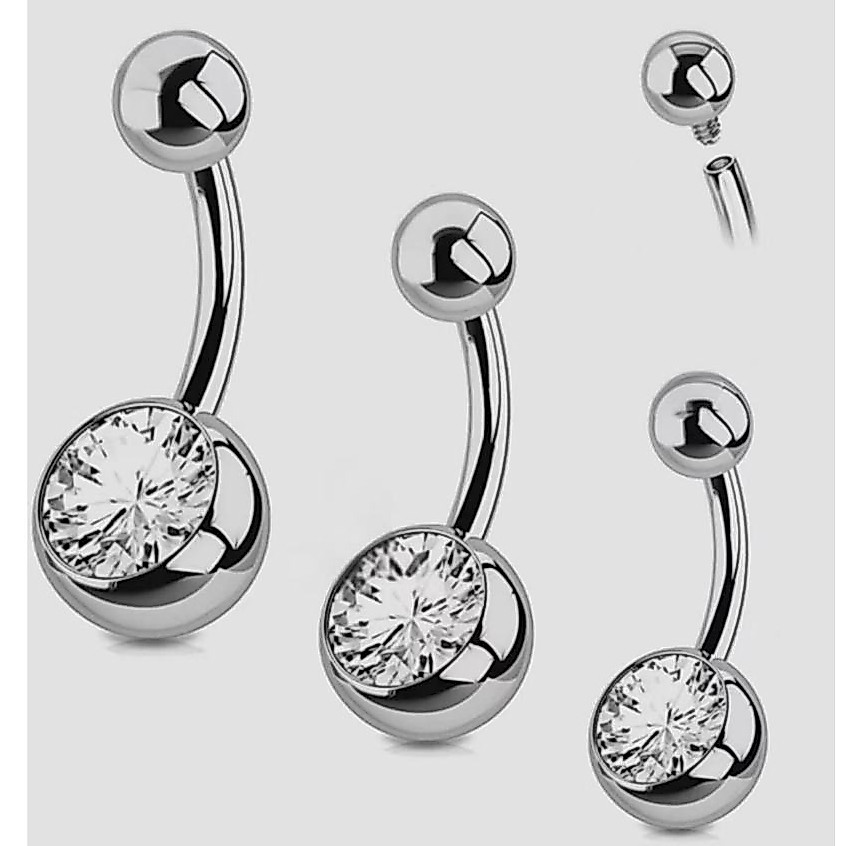 kit 2 Piercing de Umbigo com Pedra Brilhante Cravejado – Aço Inoxidável Antialérgico e Elegante