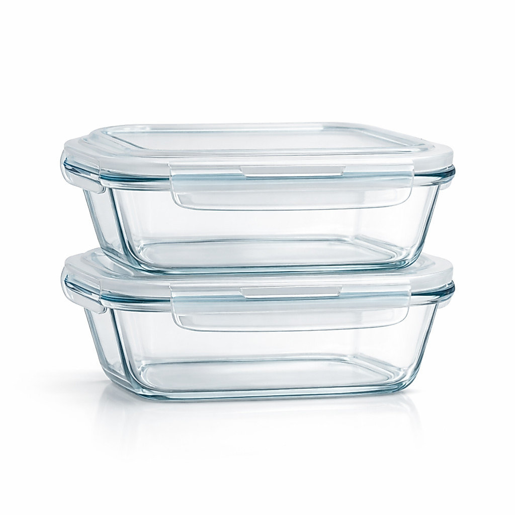 Conjunto 2 Pote Vidro Hermética Mantimentos Tampa 640ml Transparente